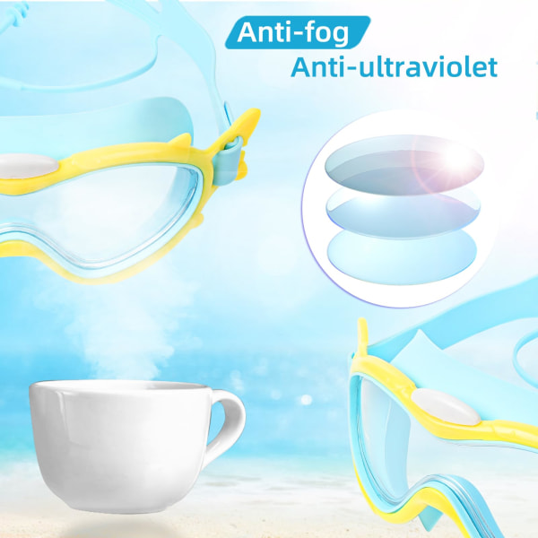 1 gula och blåa barnsimglasögon, simglasögon med integrerade vidvinkelglas