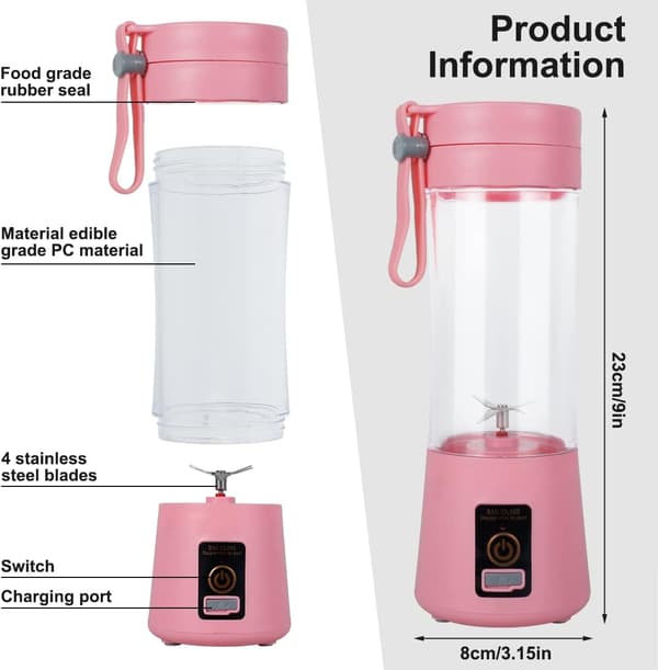 1 stk (Rosa, Seks Blader) Mini Elektrisk Reiseblender USB