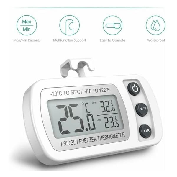 Vit kylskåpstermometer LCD-display digital vattentät frys