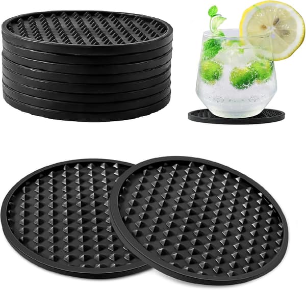 8 stk. sorte underlag, tykt design (0,2 tommer) runde krusbrikker S
