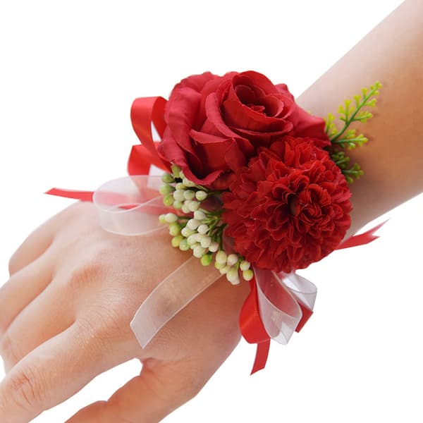 Blomster Håndleds Corsage Sæt, Simulerede Roser og Nelliker