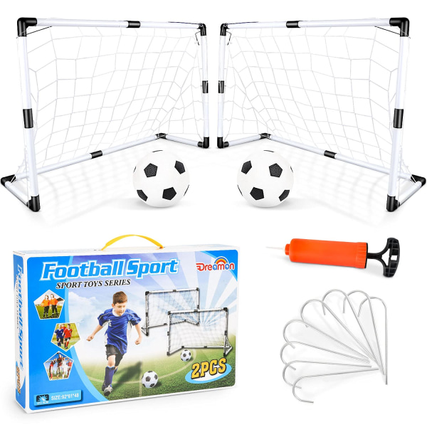 1 set med 2 målstolpsnät för barn med bollpump inomhus och utomhus fotbollsspel