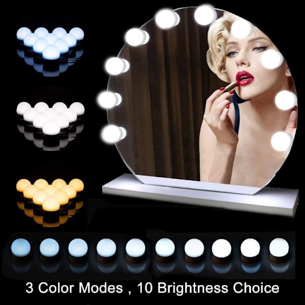 Spegelljus 10 Hollywood-lampor Dimbar LED-ljusset Bathroom