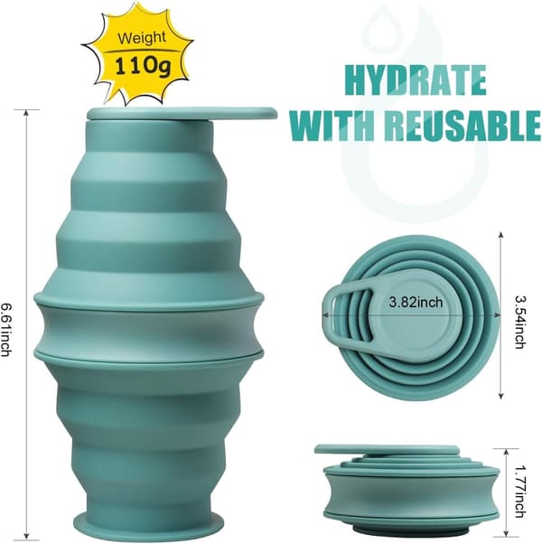 Hopfällbara Vattenflaskor 500 ml BPA-fria Läcksäkra Vikbara Silikonflaskor, Grön