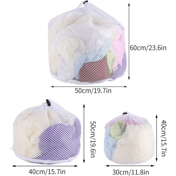 3 stk Vaskenet, Vaskesække med Snøretræk Genanvendelig Mesh