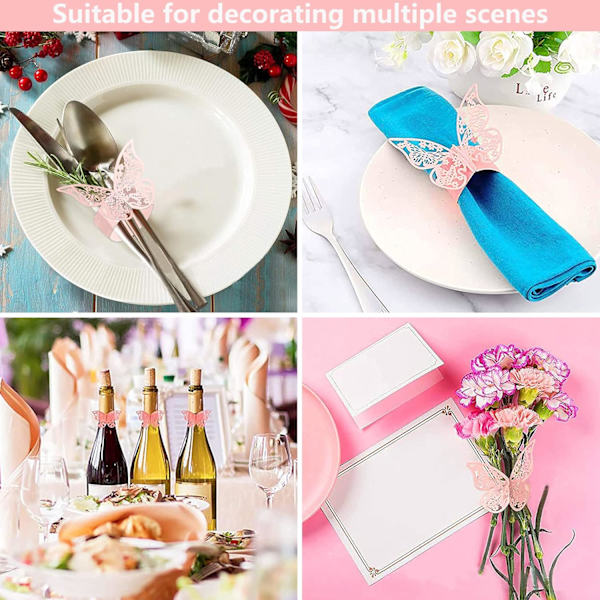 40 stk. Rose Laser Udhulede Butterfly Servietringe Reflekterende