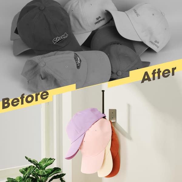 2-delt Baseball Cap Hat Stativ, Rustfrit Stål Hat Organizer, Hat Krog, Stærk Limning/Vægboring til Dør, Soveværelse