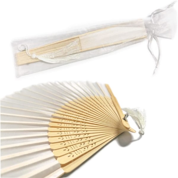 Vit 10 st set Bambu fällbar fläkt Handgjord tyg