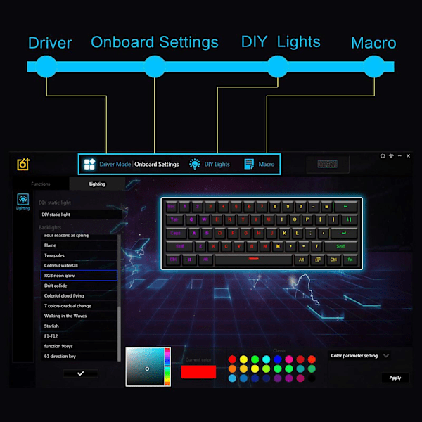 SK61 Mekanisk speltrådbundet tangentbord Fällbart fäste för Windows Gaming PC svart tangentbord-grönt gateron