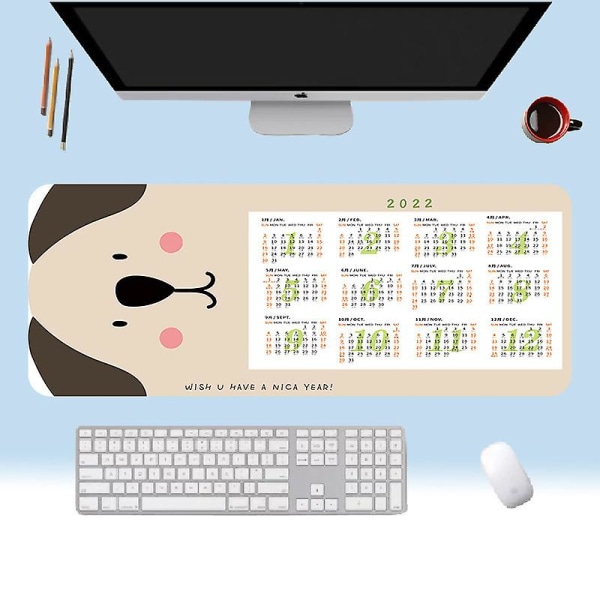 2022 Musmatta Kalender Rektangel Halkskyddad Gummimatta för Datorbord Laptop Kontor, söt hundmönster