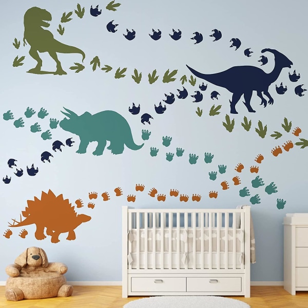 Dinosaurusjalanjälkien seinätarra-seinätarra-seinäkoriste makuuhuoneeseen, olohuoneeseen, toimistoon, keittiöön