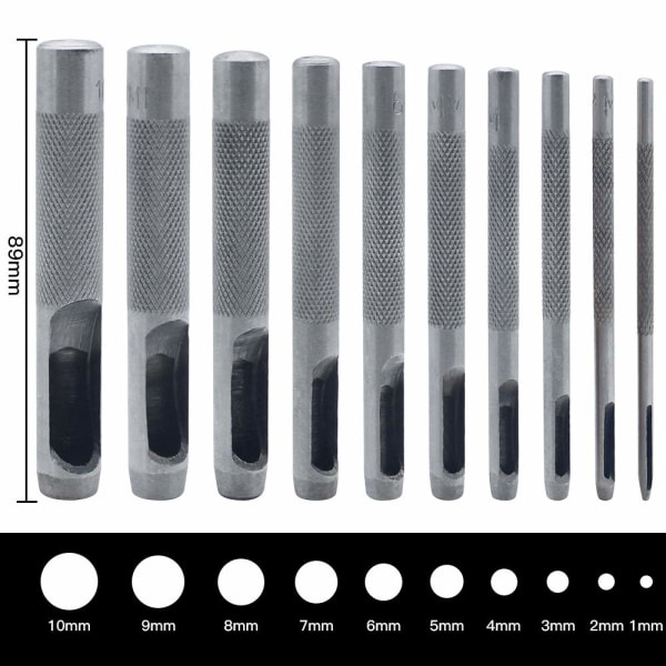 10 stycken rund stål ihålig stans 1 mm till 10 mm ihålig läder