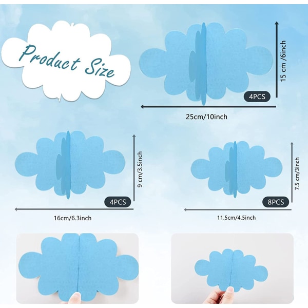 16 Pieces Blue 3D Clouds Hanging Felt Fake Clouds Ceiling Wall