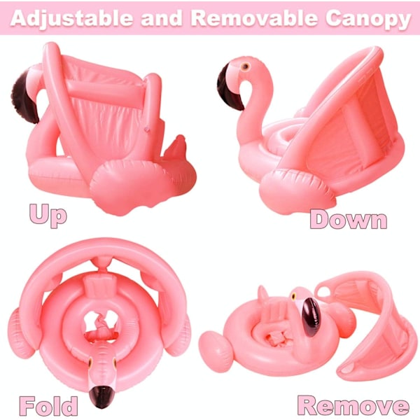 Flamingo Baby Pool Float med Solskydd, Uppblåsbar Pool Flyt Ring för Bebisar 6-48 Månader Badkar Pool