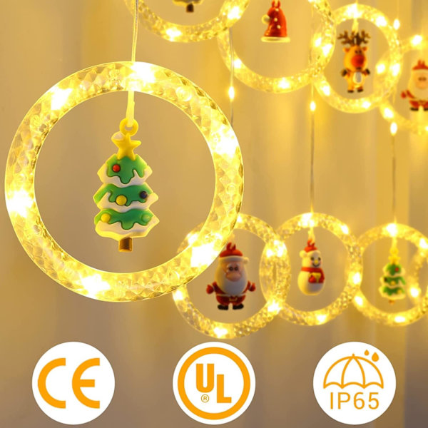 Julgardiner, Quntis 3M * 0.5M LED-fönsterlampor med ring, Julfönster för inomhus och