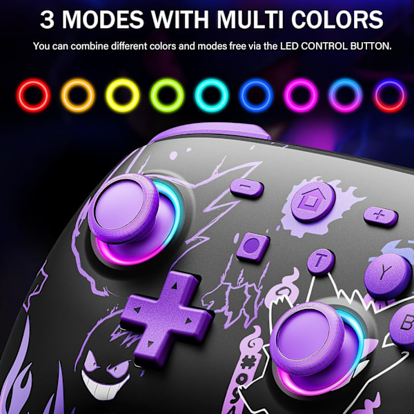 Trådløs Pro Controller til Nintendo Switch/OLED/Lite, Switch Controller med LED Joystick/Motion/Vibration/Turbo/W