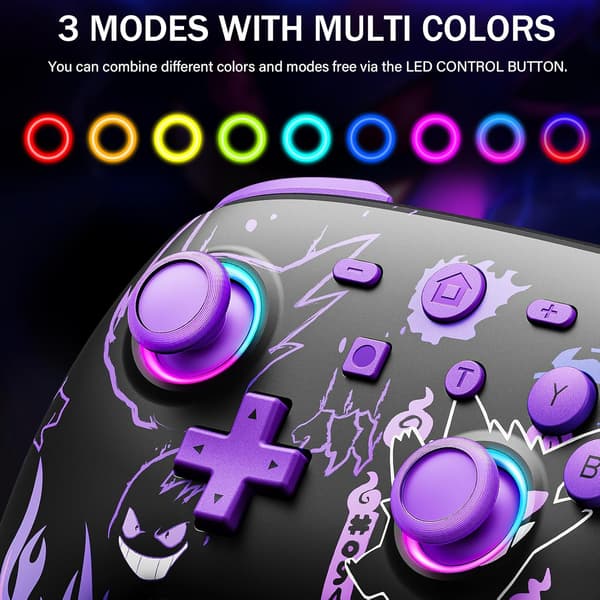 Trådlös Pro-kontroll för Nintendo Switch/OLED/Lite, Switch-kontroll med LED-joystick/Rörelse/Vibration/Turbo/V