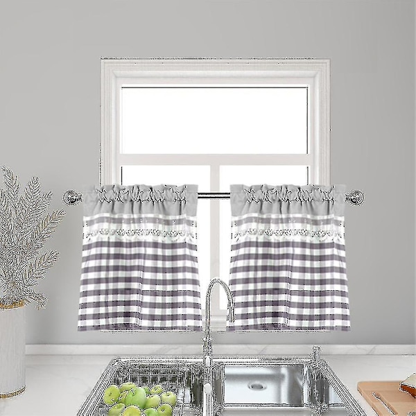 Kjøkken Gardiner Dekor Vindusgardin Luksus Cafe Valance Topper Draperier Lys Grå 130cmx41cm