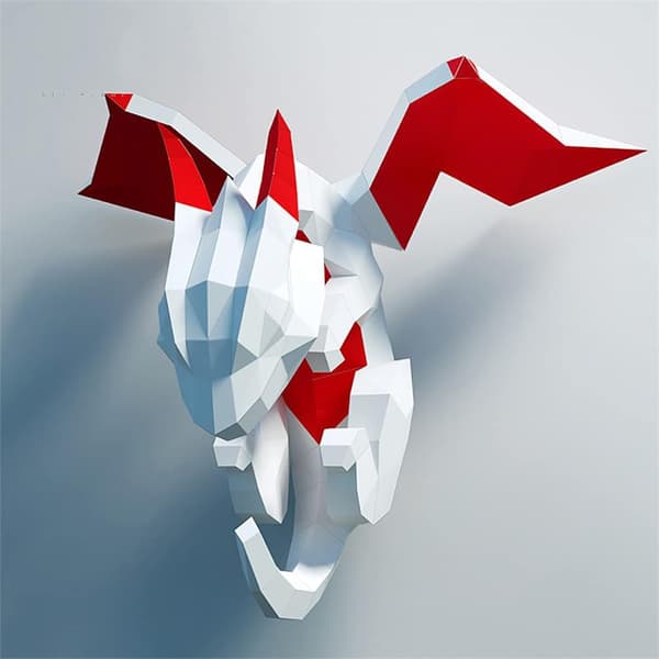 1 Pack Pappväggsdekor Vit Drakmönster 3D Dekorationspapper