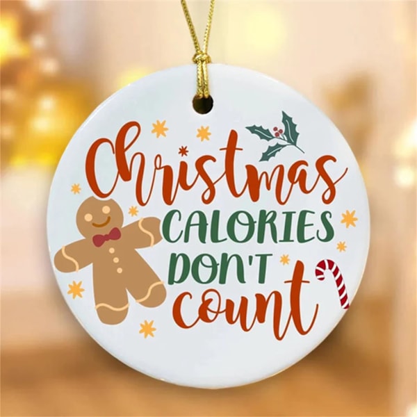 Julhängande Ornament, Pepparkaksgubbe Rund Hängande Charm, Kalorier Räknas Inte, Akryl Julgran Hängande