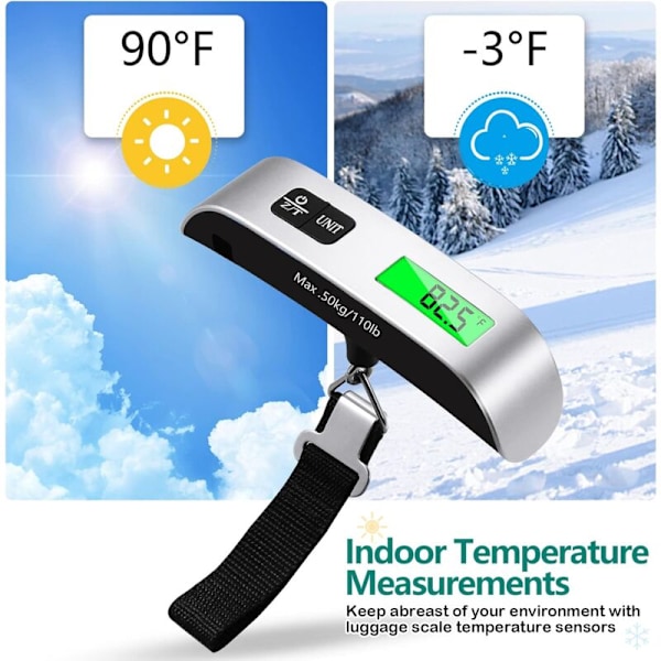 Elektronisk bagagevåg, bärbar resväska våg, temperaturmätningsfunktion, tareringsfunktion MAX 50 kg/110lb för resor
