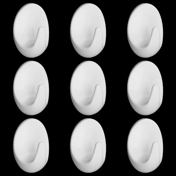 10-pack Oval Självhäftande Väggkrokar Plast Vit Krok för