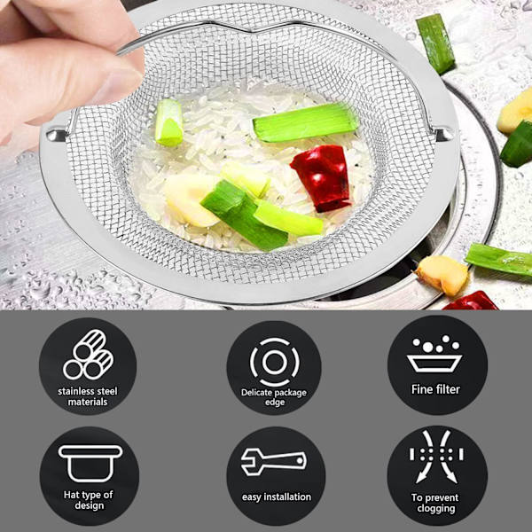 2 kpl (7 * 2,2 cm) keittiöallas suodatin ruostumaton teräs