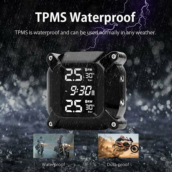 Motorsykkel TPMS Motorsykkel Dekktrykk Overvåkingssystem med 2