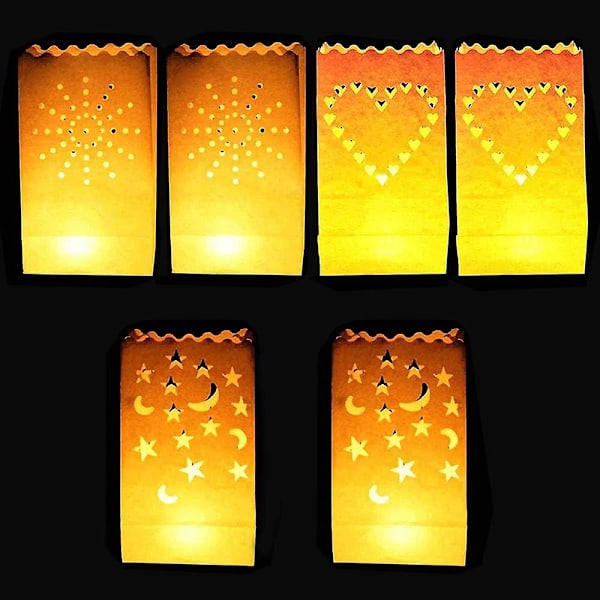 30 PCS Candle Bags Candle Lantern Bags,Paper Lanterns Bags with 3 Shapes,Flame Resistant Paper,Paper Candle Luminaire for Home Romantic Party Wedding