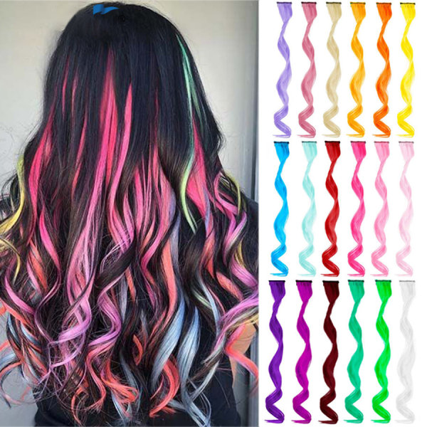 Multi Colors Clip In Curly Hair Extensions, Syntetisk Lang