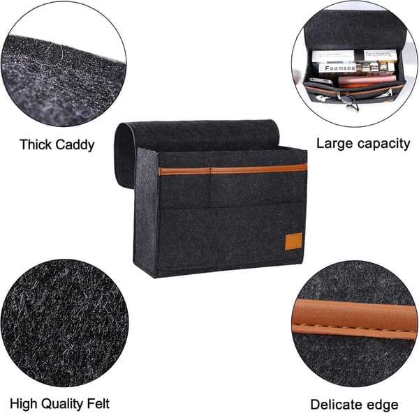 Grå Caddy Organizer, Sengeside Caddy Filt Sengeside Lomme Oppbevaring