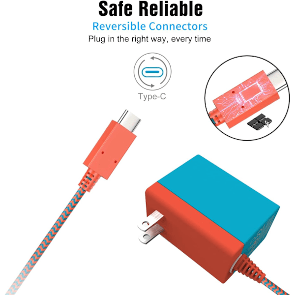 Kompatibel med hurtiglader for Nintendo Switch OLED, AC-adapter med dobbel spenning 39W 15V 2,6A strøm for