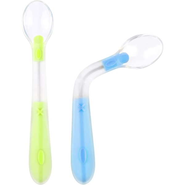 Silikone Baby Skeer, 2 stk. Bløde Baby Skeer med Bøjefunktion, Nemme at Holde, Perfekte til Selvfodring og Madning af Babyer