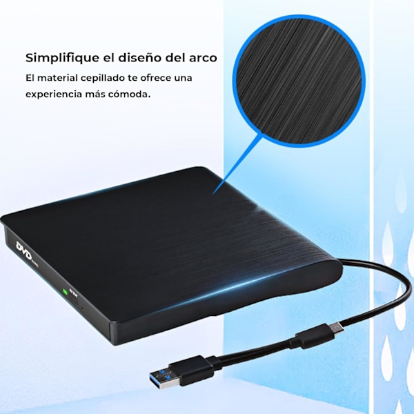 CD/DVD-enhet, Bärbar CD/DVD-RW/ROM Brännare Läsare Spelare med USB 3.0 och Typ C, Ultratunn Extern CD-enhet för