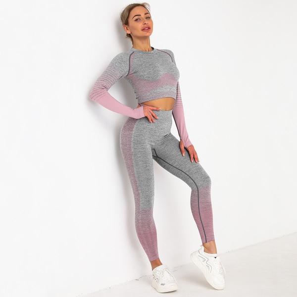 Dam Seamless Gym Set 2-delat Spårkläder Lång Kortärmad