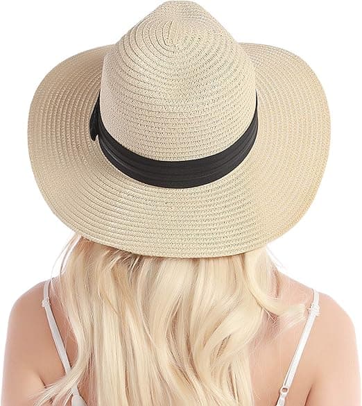 1 stk. Off White Kvinders Halmhat - Strandhat - Sommerhat - UV