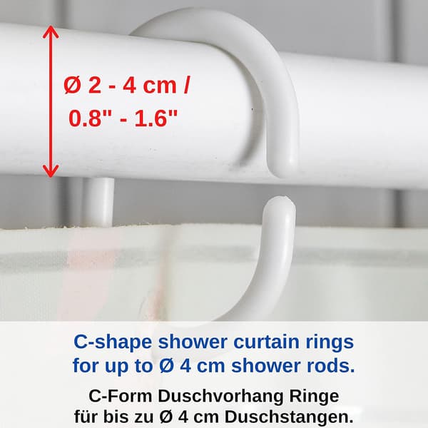 Vita duschdraperiringar, 12-pack, diameter 4,6 x 2,9 cm