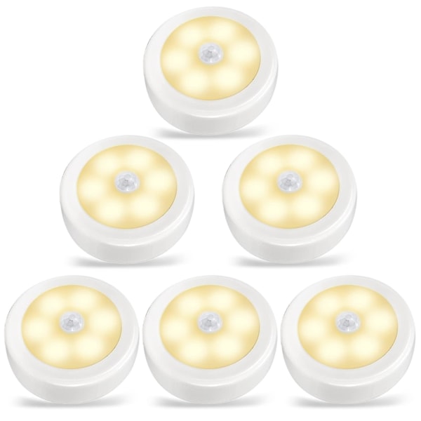 6pcs Motion Sensor Light,cordless Battery-powered Light,automatic Night Light,stick-anywhere,perfect For Closet, Hallway,stairs,bedroom-warm White