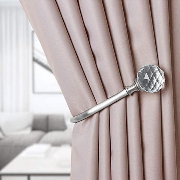 4 stk. U-formede gardiner med transparente krystal kugler til