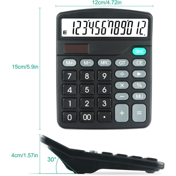 12 Digit Desktop Calculator Big Button Solar Powered Desktop