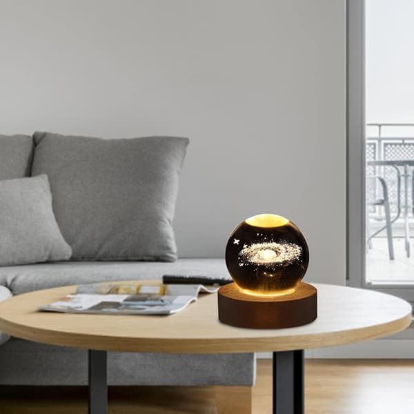 1 Stk. 3D Krystal Kugle - LED Natlampe med Træ