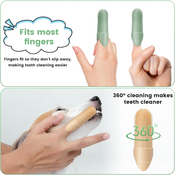 Hundtandborste, 2-pack Hundtandborste, 360° Rengöring Fingertandborste för Hundar, Livsmedelsklassad Silikon Hundfinger Tandborste