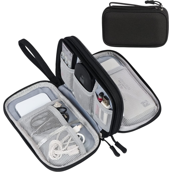 1pcs Black Cable Organizer Bags, Portable, Double Layers