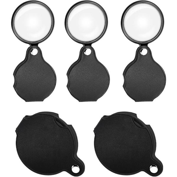 5-pakke Mini Folding Pocket Magnifier med roterende beskyttende etui