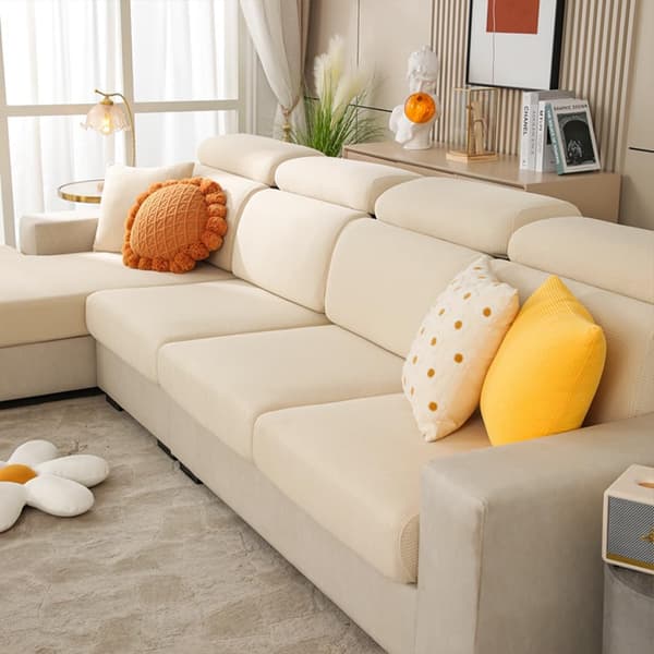 Soffkuddfodral, ersättningsöverdrag för soffkuddar, töjbart elastiskt kuddfodral (45-65*50-63cm beige)