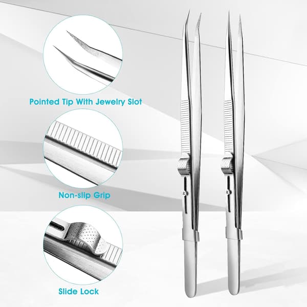 2 stk. diamantsten pincet, rustfrit stål, glide
