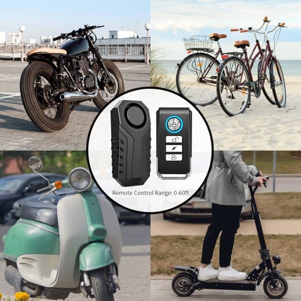 Sykkelalarm, trådløs tyverialarm for sykkel, motorsykkel, bil, mobilitet, scooter, dørvindu, 113 DB superstøy og vanntett (fjernkontroll inkludert)