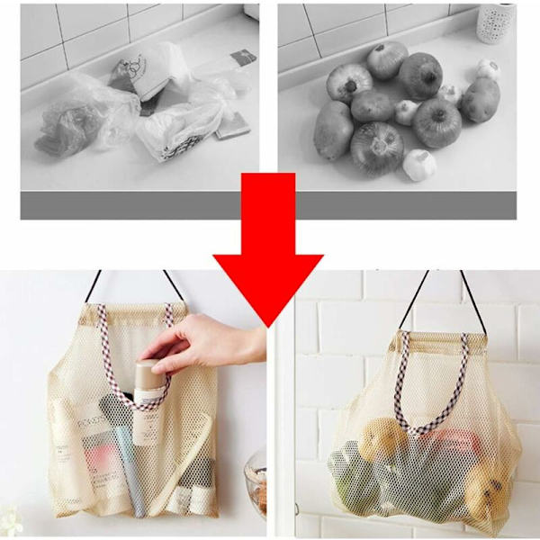5 st andningsbara nätpåsar för förvaring av potatis, lök, vitlök, grönsaker och frukt