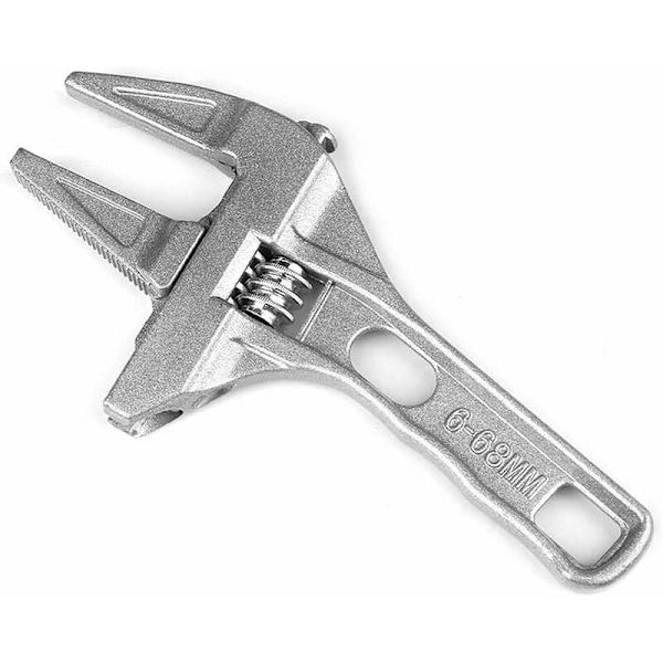 Stor åbning justerbar skruenøgle, kort justerbar skruenøgle, justerbar justerbar skruenøgle, mini justerbar skruenøgle, multifunktion, 6-68MM, sølv, til VVS i køkken/badeværelse