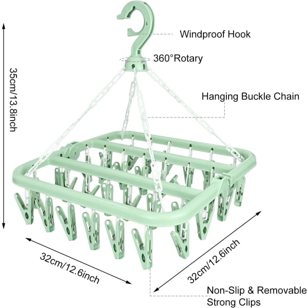 Hængende Tøjstativ med 32 Vindsikre Klemmer, Sammenklappelig